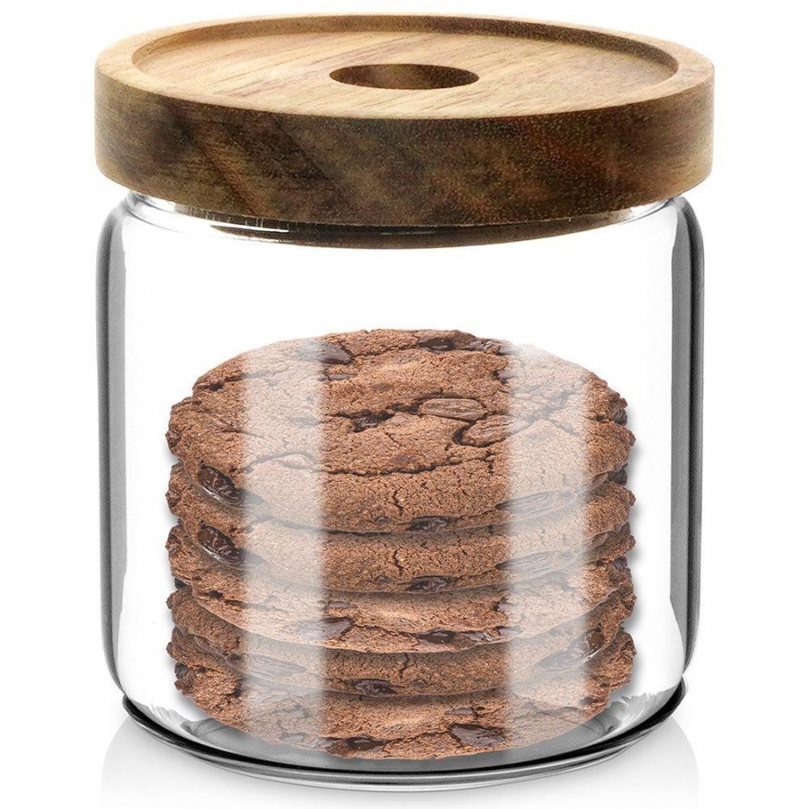 Pojemnik słoik kuchenny z uszczelką i drewnianą pokrywką szklany 420 ml kod: O-259179
