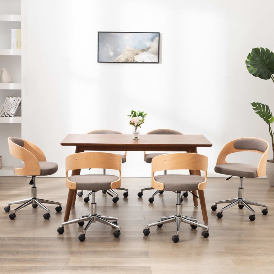 vidaXL Obrotowe krzesła stołowe, 6 szt., taupe, gięte drewno i tkanina