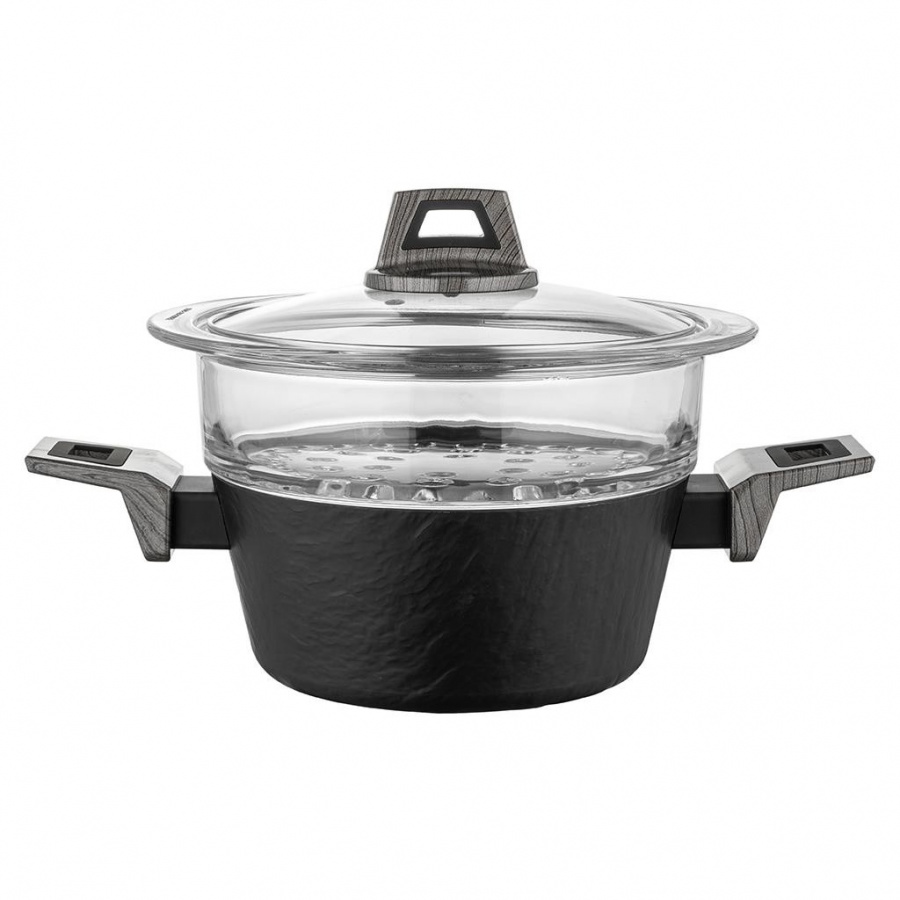 Garnek do gotowania na parze aluminiowy japandi 20cm z sitem szklanym 1,9l kod: 50W-GAR-PARA/JAPANDI