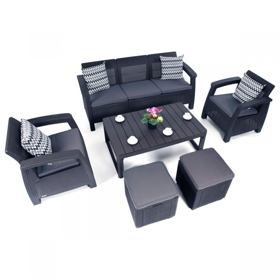 Keter Meble ogrodowe CORFU Club 3- SET Lyon : Kolor - grafit/szary BK-007857