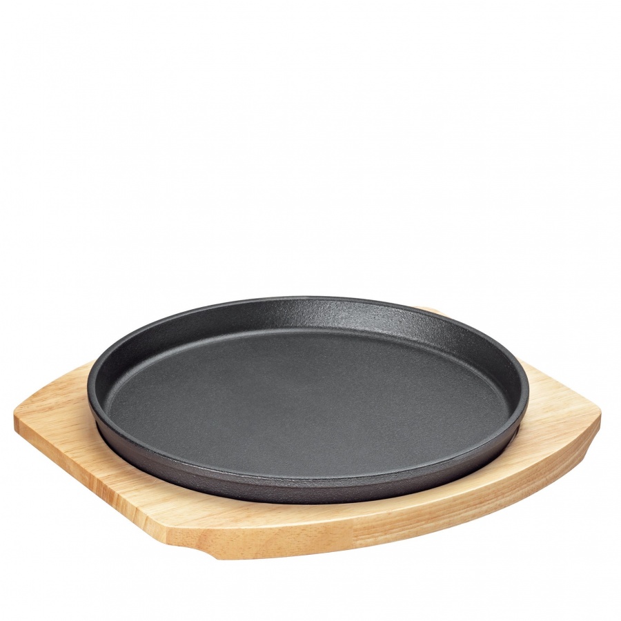 Talerz do serwowania na podstawce, 27 x 26 x 3,5 cm, żeliwo/drewno sosnowe kod: KU-0305301024