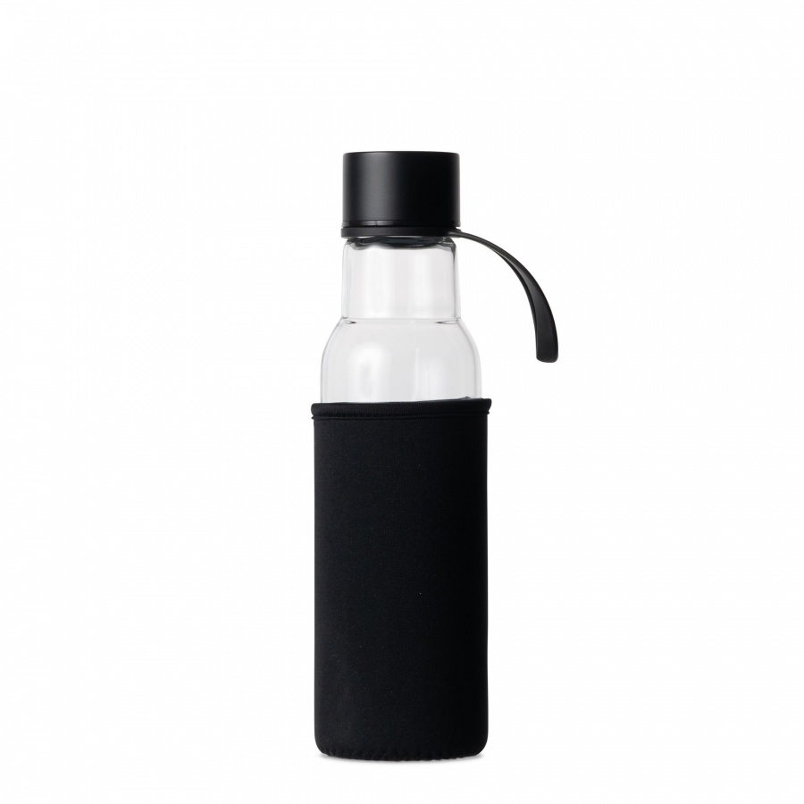 Butelka na wodę, czarny pokrowiec, 0,6 l, śred. 7 x 26 cm, szkło borokrzemowe/neopren kod: SF-5018204