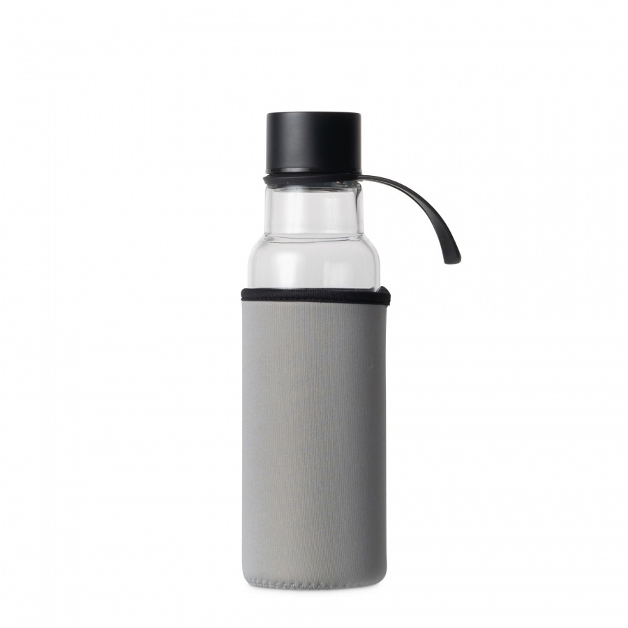 Butelka na wodę, szary pokrowiec, 0,6 l, śred. 7 x 26 cm, szkło borokrzemowe/neopren kod: SF-5018203