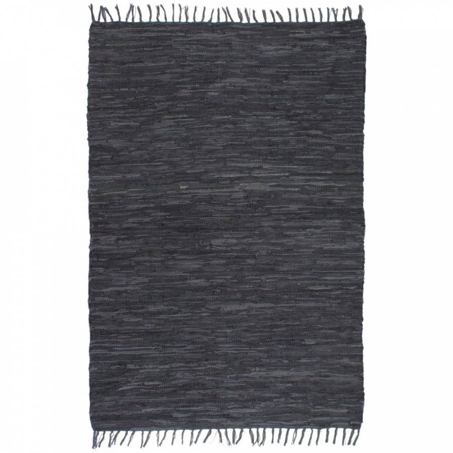 vidaXL Ręcznie tkany dywanik Chindi, skórzany, 190x280 cm, szary Ręcznie tkany dywanik Chindi, skórzany, 190x280 cm, szary