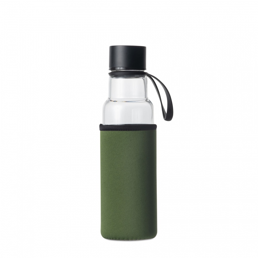 Butelka na wodę, zielony pokrowiec, 0,6 l, śred. 7 x 26 cm, szkło borokrzemowe/neopren kod: SF-5018202