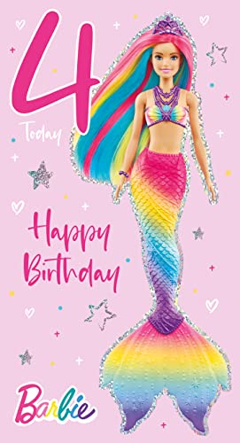 Kartka urodzinowa Barbie wiek 4, oficjalna karta urodzinowa Barbie wiek 4, Happy Birthday Age 4