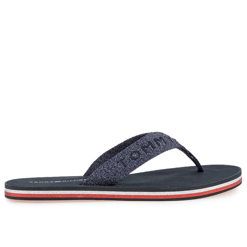 Klapki Tommy Hilfiger Glitter Logo Strap Flip-Flops FW0FW06423-DW5 - granatowe