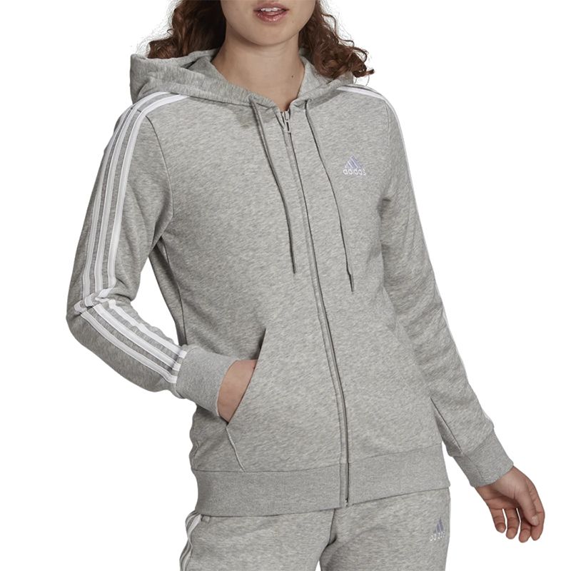Bluza adidas Essentials French Terry 3-Stripes Full-Zip Hoodie GL0802 - szara - Adidas
