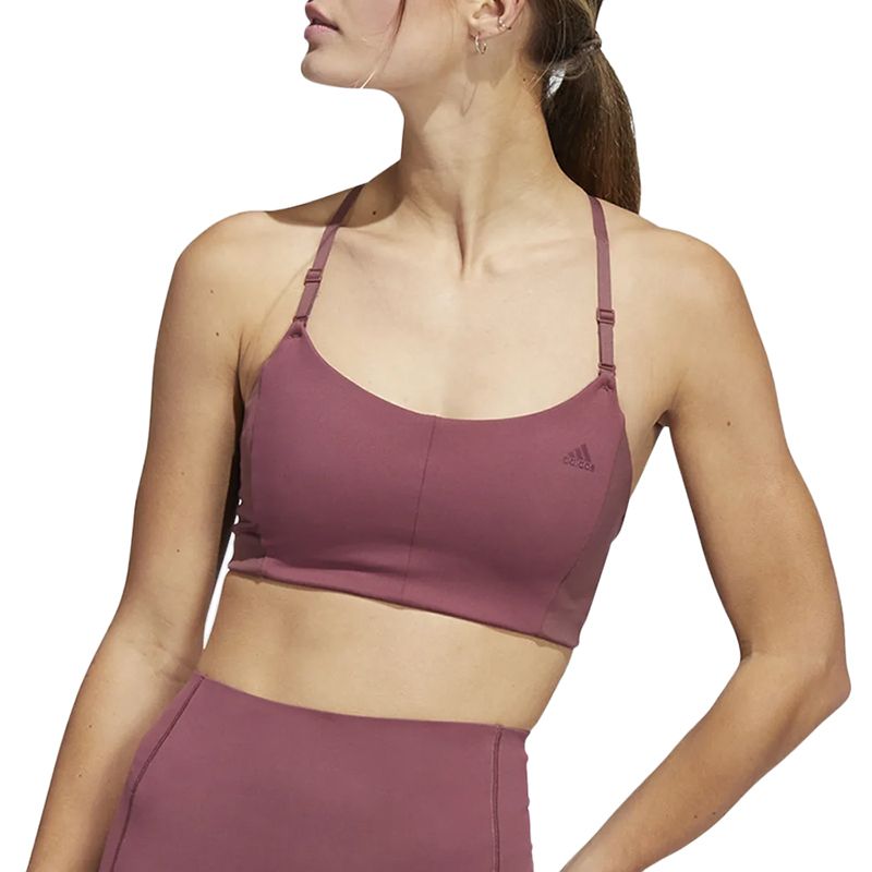 Biustonosz sportowy adidas  Yoga Studio Light-Support 3-Stripes HC7941 - różowy - Adidas