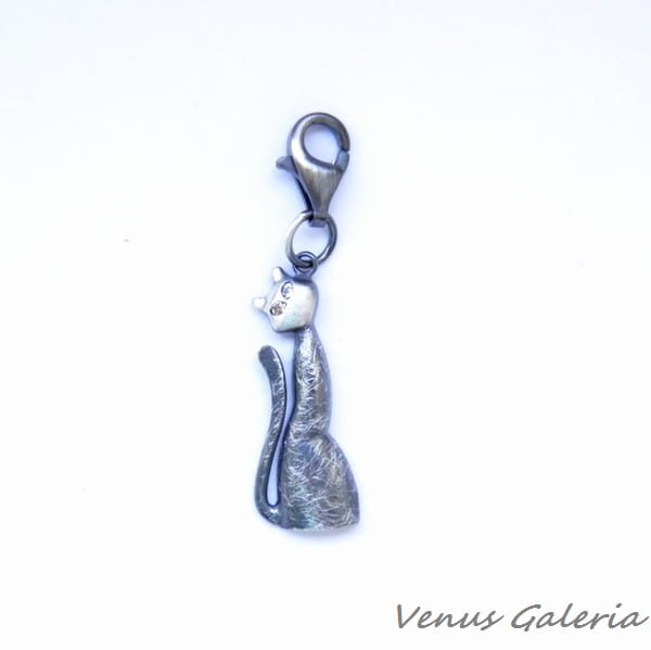 Charm srebrny- Kot mini szary