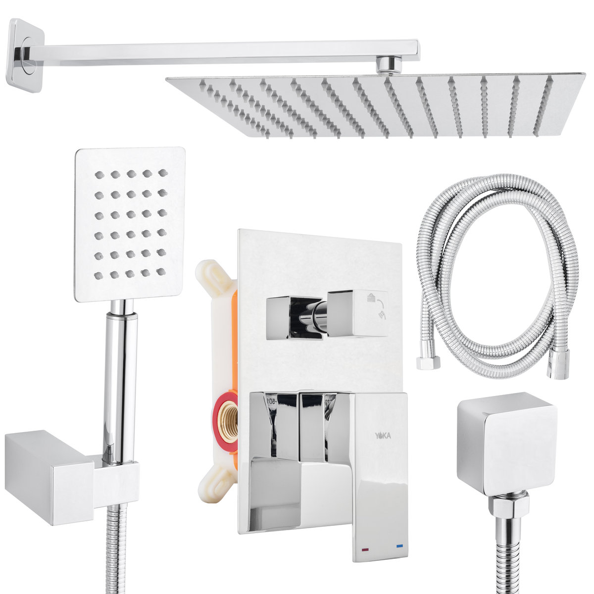 Yoka Zestaw prysznicowy podtynkowy panel bateria chrom z deszczownicą 30 cm - Yoka BP.DUAL30