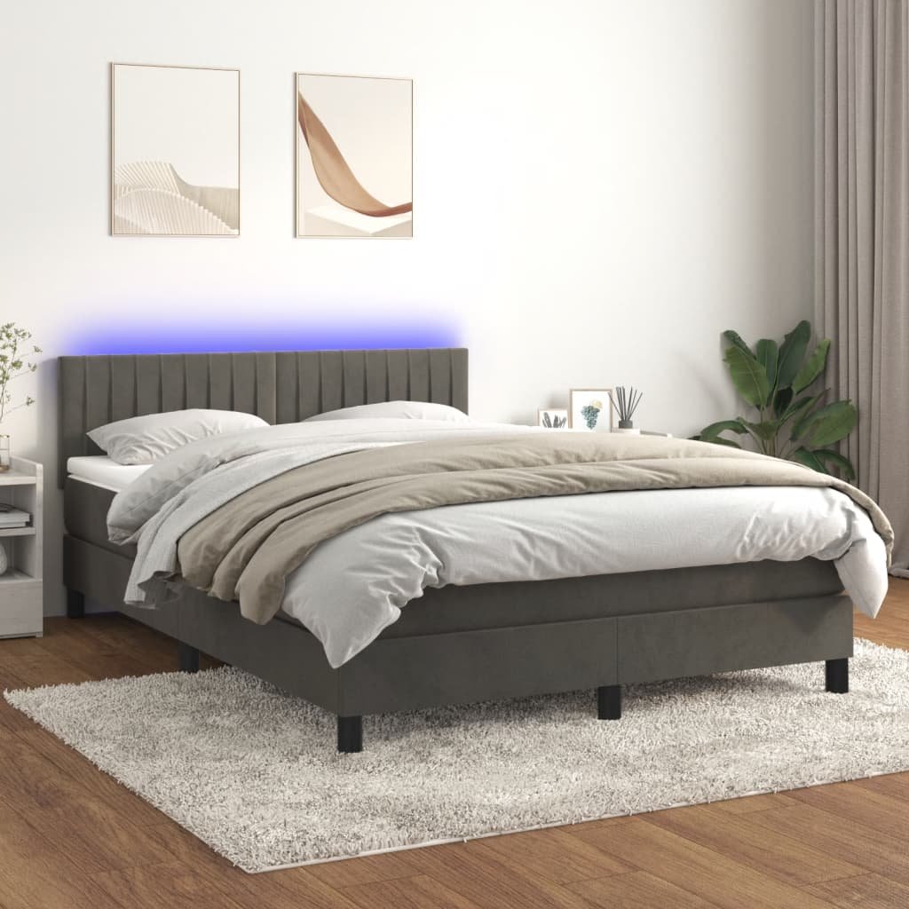 Łóżko kontynentalne z materacem i LED, szary aksamit, 140x190cm Lumarko