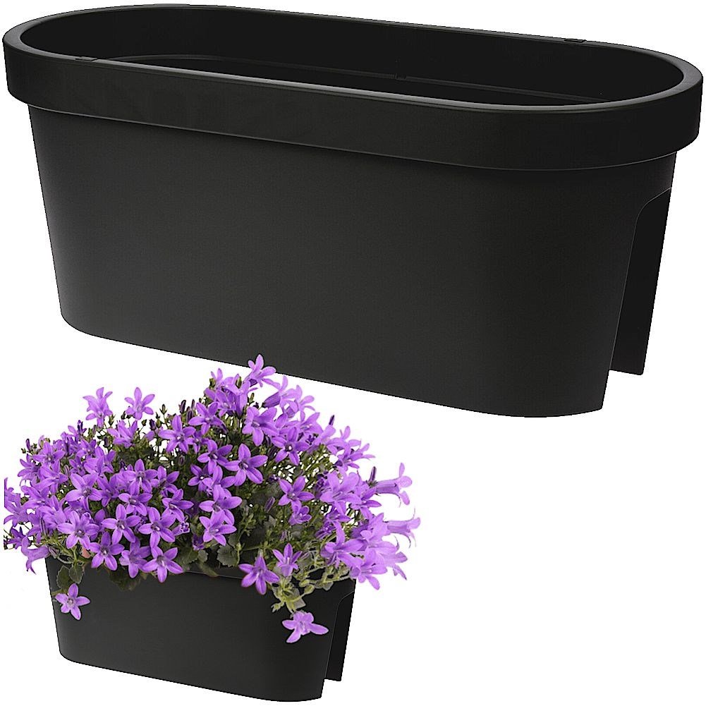 Doniczka na balustradę / skrzynka na rośliny zawieszana balkonowa czarna 59 cm