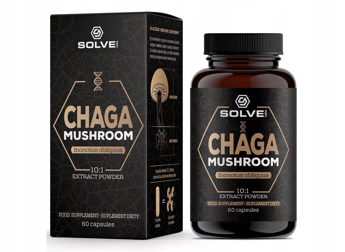 CHAGA (BŁYSKOPOREK PODKOROWY) 10:1 EKSTRAKT 60 KAPSUŁEK SOLVE LABS