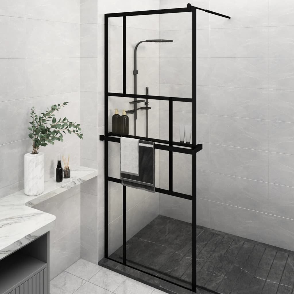 Zdjęcia - Ścianka prysznicowa VidaXL  z półką, czarna, 80x195 cm, ESG i aluminium Lumarko! 
