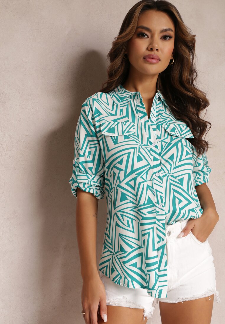 Zielona Koszula z Wiskozy w Geometryczny Print Jacelyn