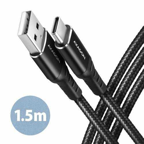 AXAGON BUCM-AM15AB Kabel USB-C USB-A, 1.5m, USB 2.0, 3A, ALU, oplot, Czarny