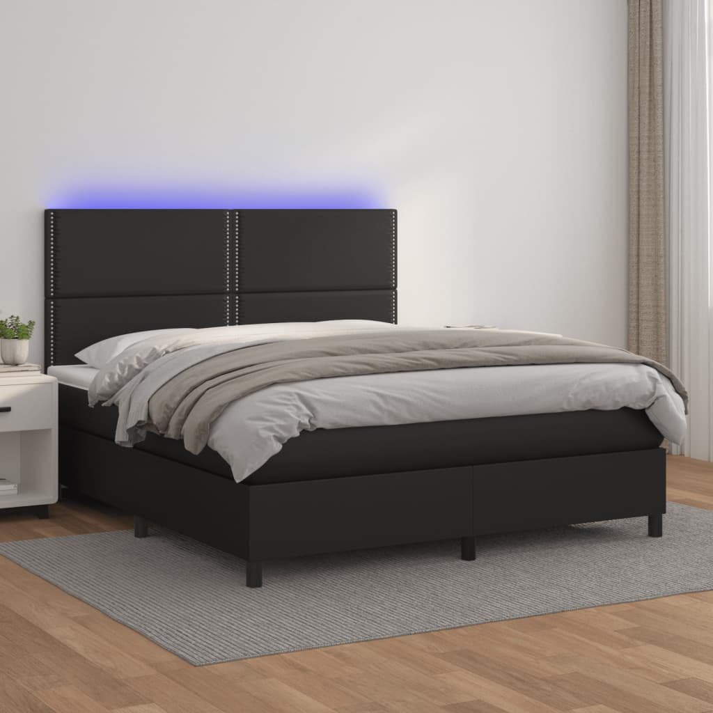 Lumarko Łóżko kontynentalne z materacem i LED czarna ekoskóra 180x200cm