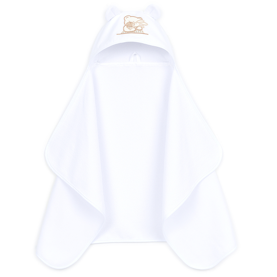 MAMO-TATO Okrycie ręcznik kąpielowy z kapturem 70x120 - Miś - Biały