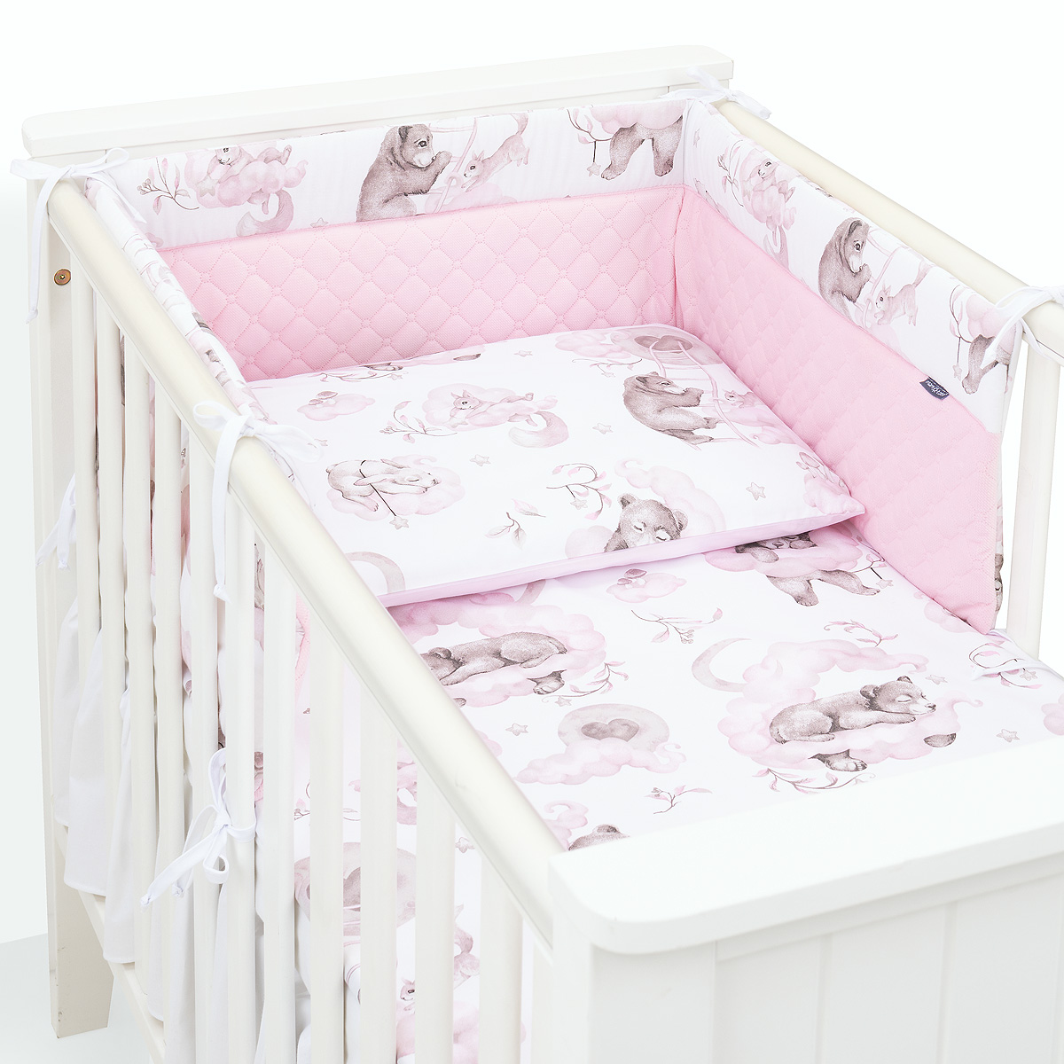 MAMO-TATO 3-el pościel do łóżeczka 70x140 Velvet PIK - Mis i przyjaciele róż / jasny róż