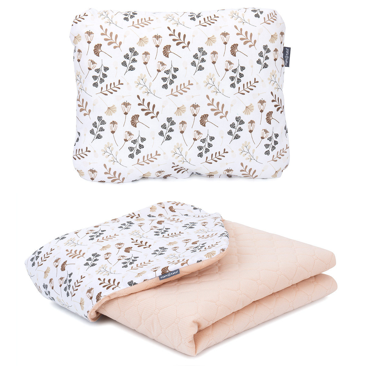 MAMO-TATO Komplet Kocyk Velvet PIK 75X100 + Poduszka - Miłorząb choco / morelowy  - ocieplony