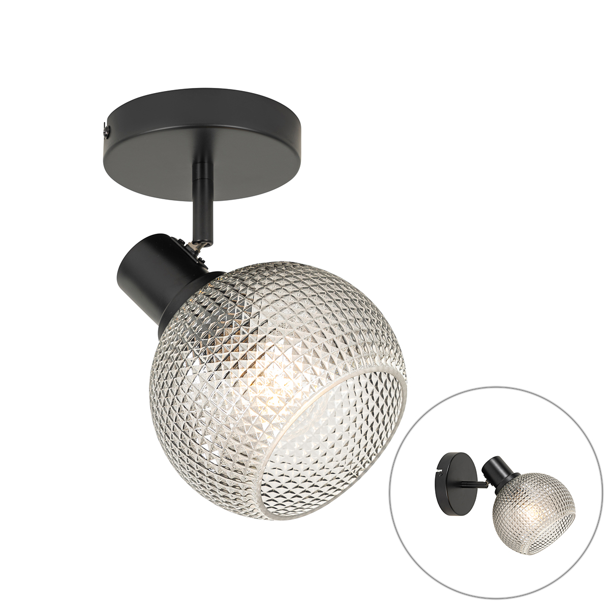 QAZQA Designerski spot czarny z dymionym szkłem - Chico