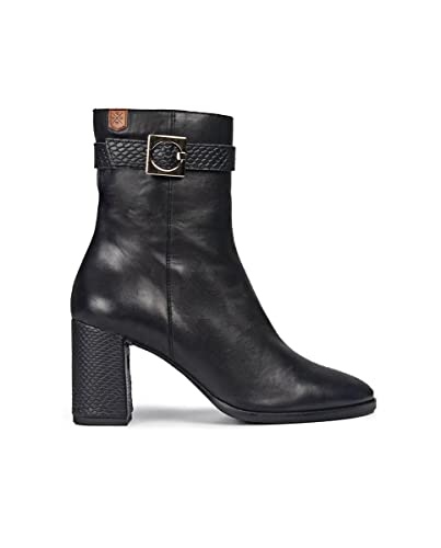 Popa - Botki na obcasie dla kobiet - Elena Snake - rozmiar 41 - Hiszpania - kolor czarny - klasyczny styl z klamrą - kwadratowy obcas o wysokości 7,5 cm, czarny, 41 EU