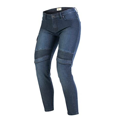 BROGER Ohio Lady dżinsy motocyklowe aramid DuPont Kevlar Sas-Tec ochrona kolan na biodra ogonowe elementy odblaskowe, zwężany krój