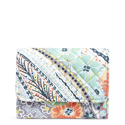 Vera Bradley Damski bawełniany kompaktowy portfel Riley z ochroną RFID, cytrusowy paisley - bawełna z recyklingu, jeden rozmiar
