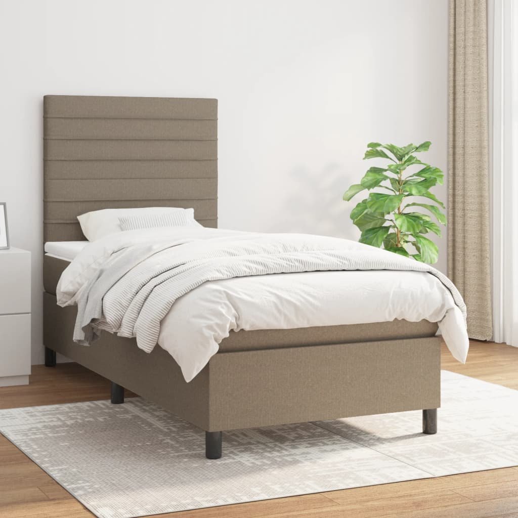 vidaXL Łóżko kontynentalne z materacem, taupe, tkanina, 80x200 cm