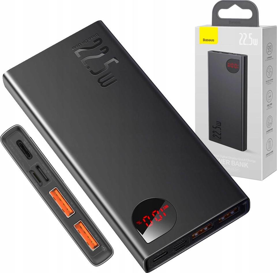 Baseus Adaman Power Bank 10000mAh Quick Charge 3.0 PD 3.0 Huawei SuperCharge 5A czarny PPIMDA-B0A