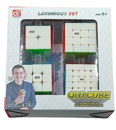 Zestaw 4 kostek logicznych 2x2 3x3 4x4 5x5 Stickerless + podstawki do kostek rubika