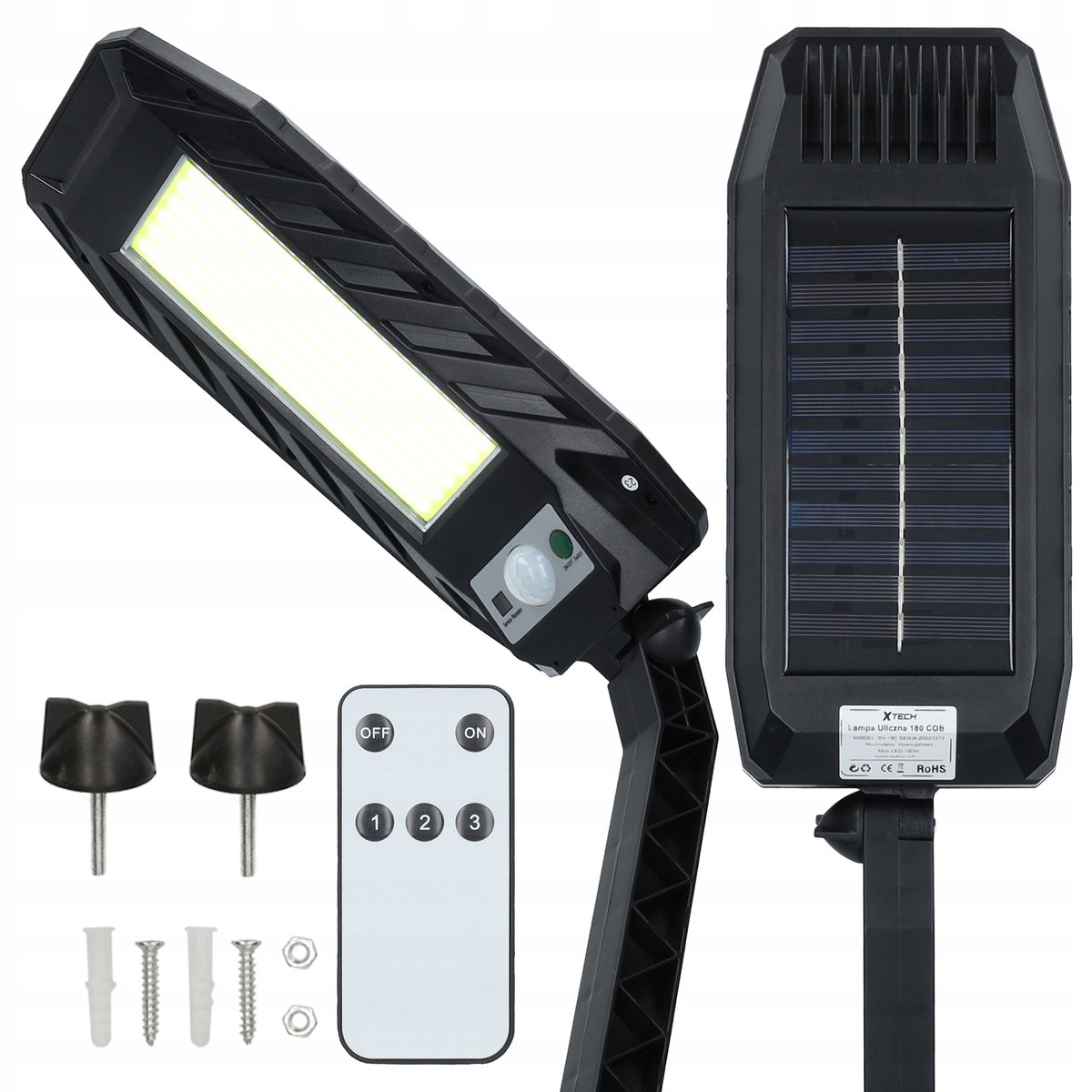 Lampa Solarna Uliczna Latarnia 180 Cob Led +Uchwyt