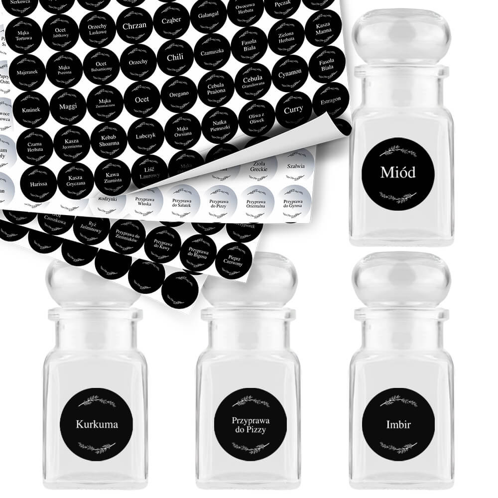 ZESTAW 20 SZT. SŁOIKÓW NA PRZYPRAWY ZE SZKLANĄ POKRYWĄ 150ML + ETYKIETY