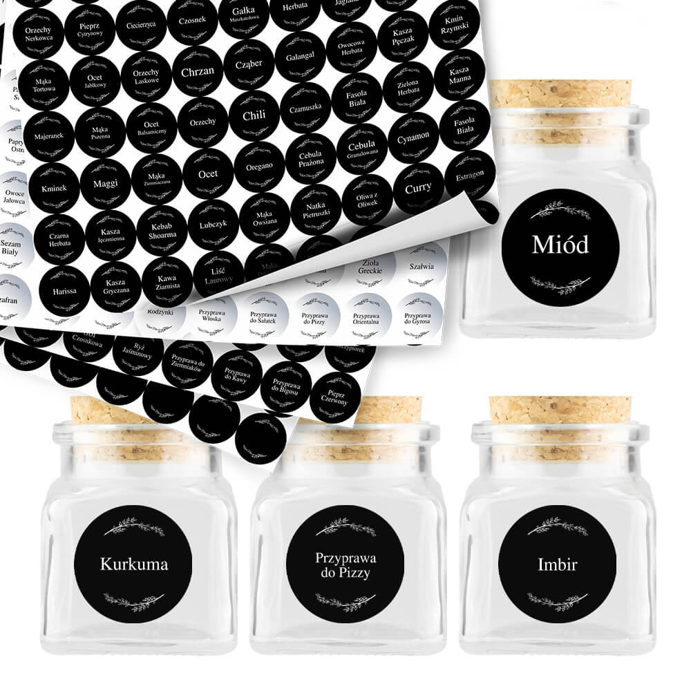 ZESTAW 20 SZT. SŁOIKÓW NA PRZYPRAWY Z KORKIEM 120ML + ETYKIETY