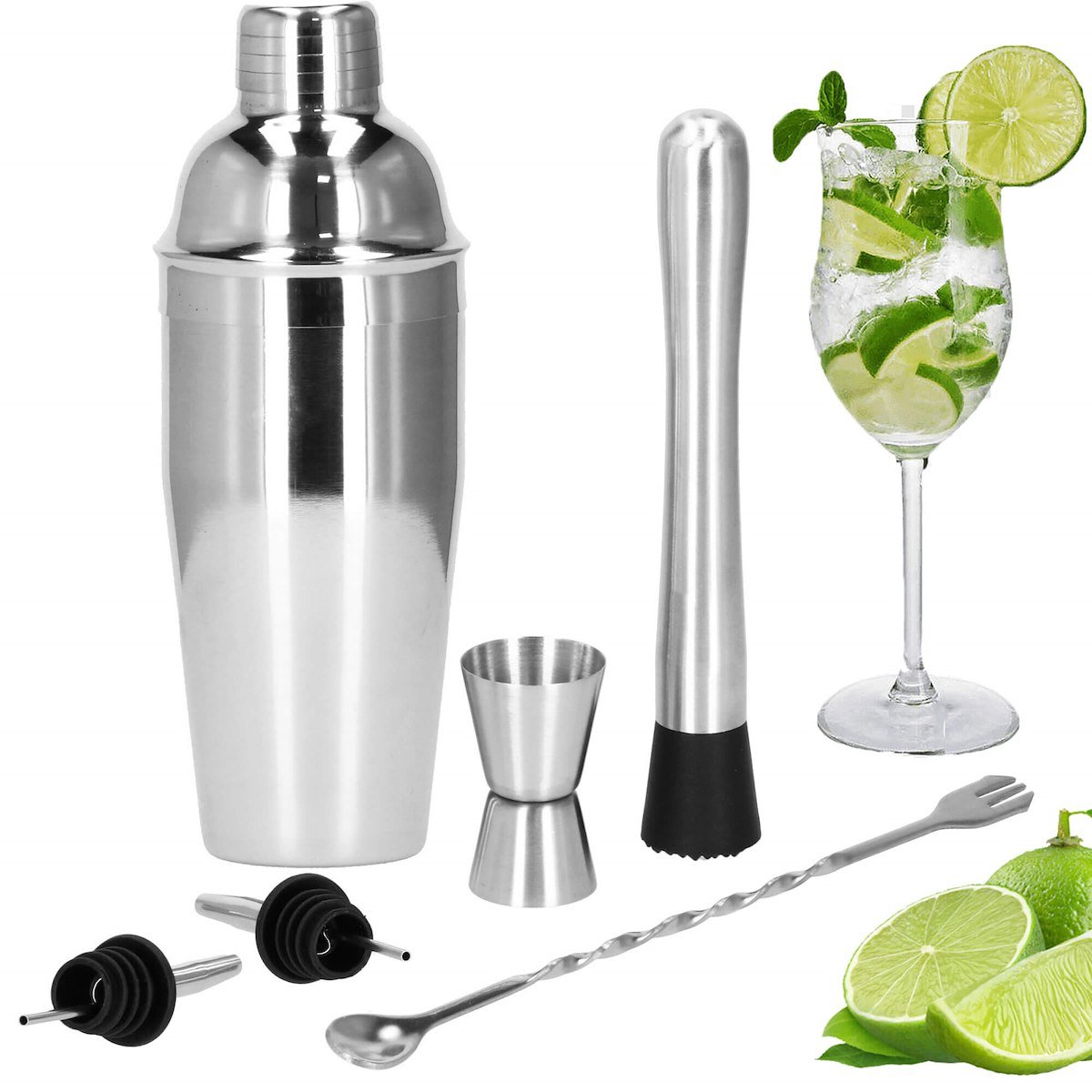 Springos Zestaw barmański 6 elementów do drinków shaker 750 ml stal nierdzewna srebrny KI0014