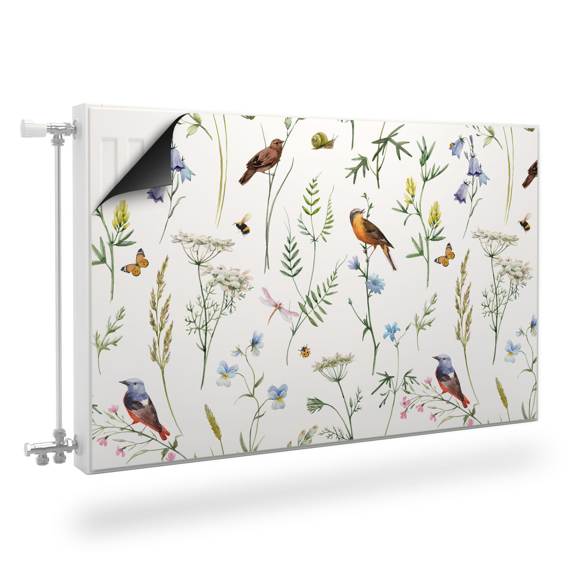 Magnetyczna OSŁONA NA KALORYFER Delikatne Liście Ptaki 90cm x 60cm