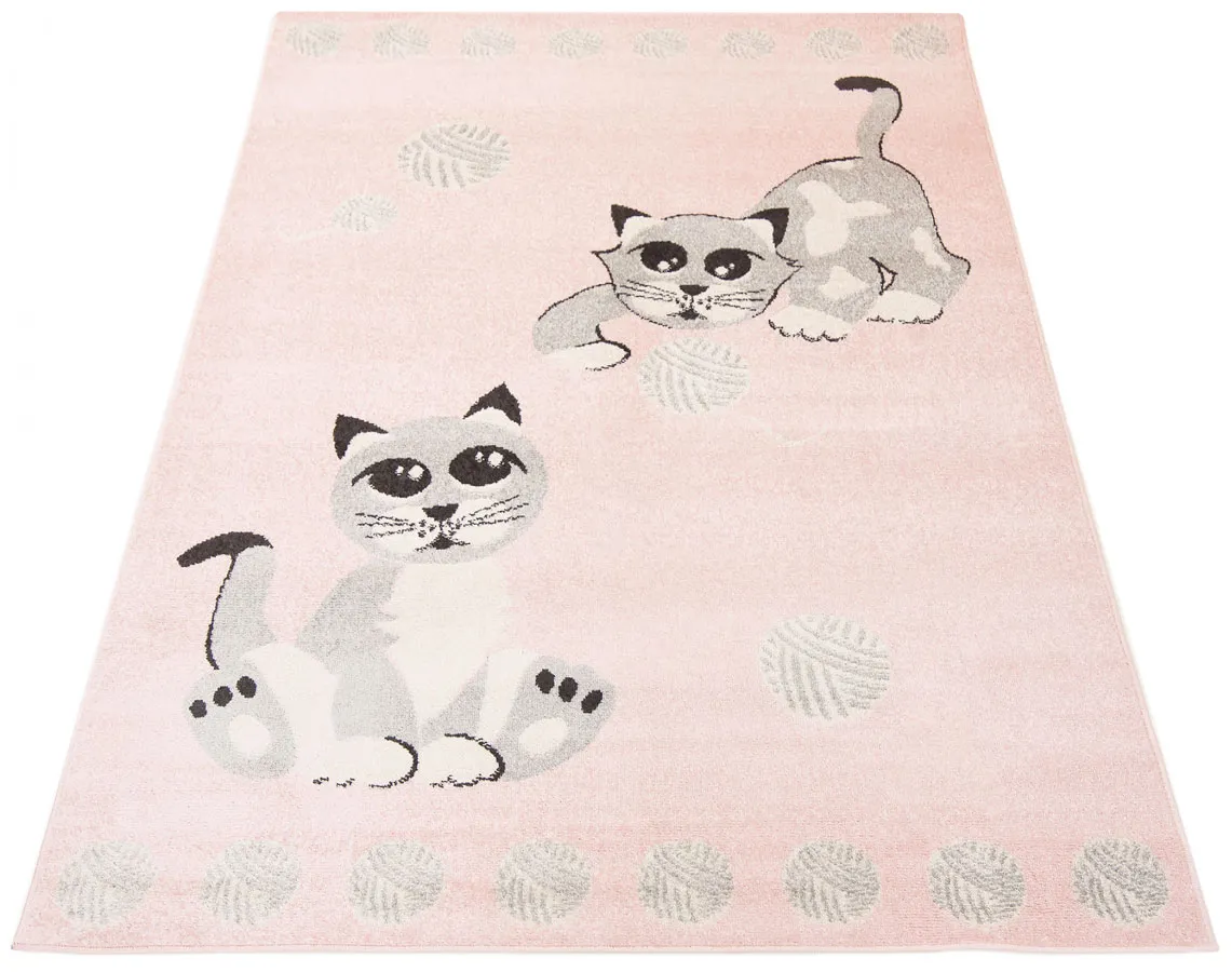 Różowy dywan z kotkami do pokoju dziecięcego H0-E16