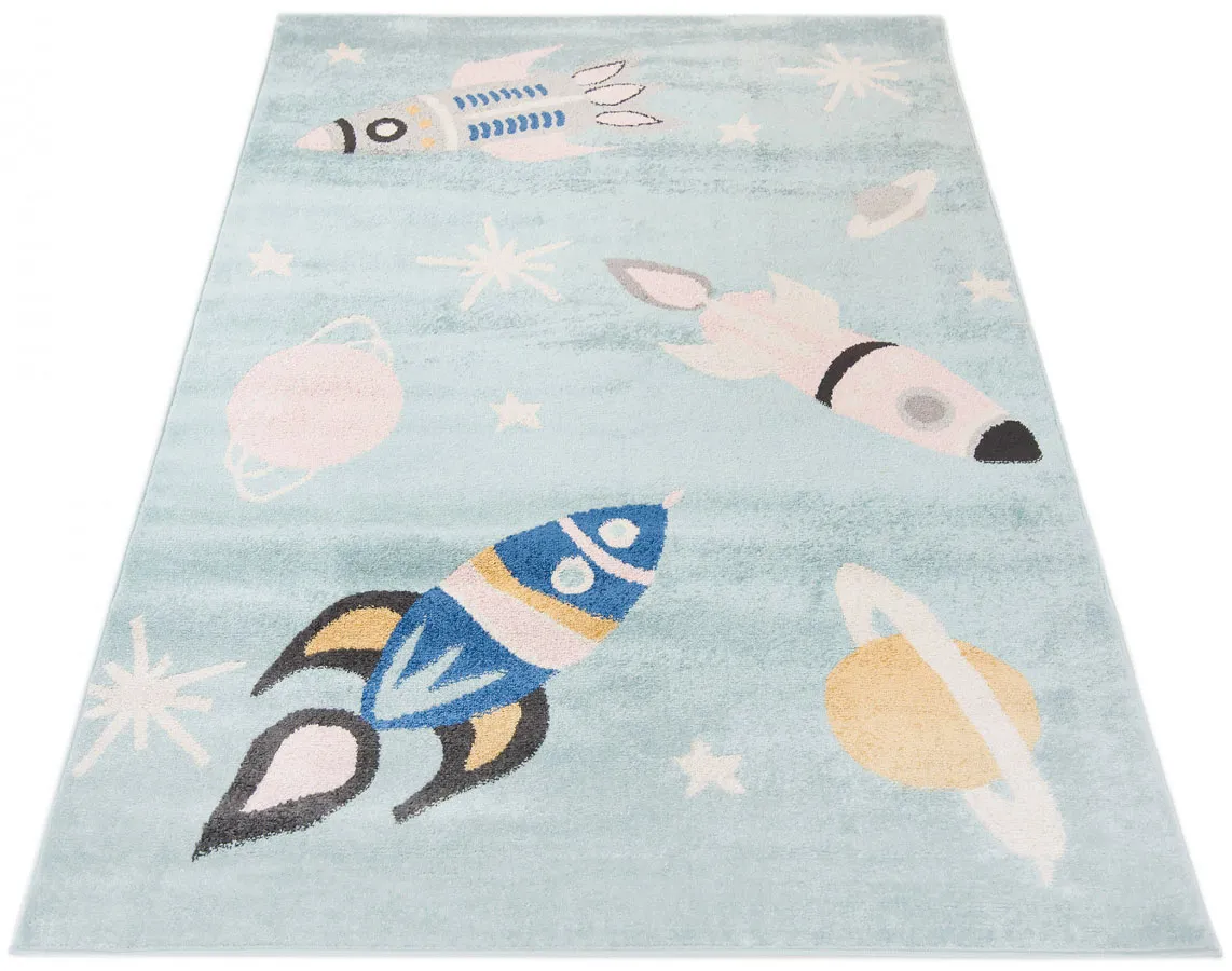 Niebieski dywan skandynawski z rakietami P9-K48