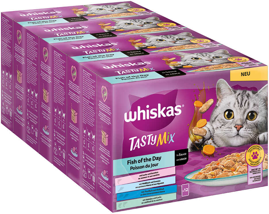 Zestaw Whiskas Tasty Mix, saszetki, 48 x 85 g - Ryba dnia w sosie