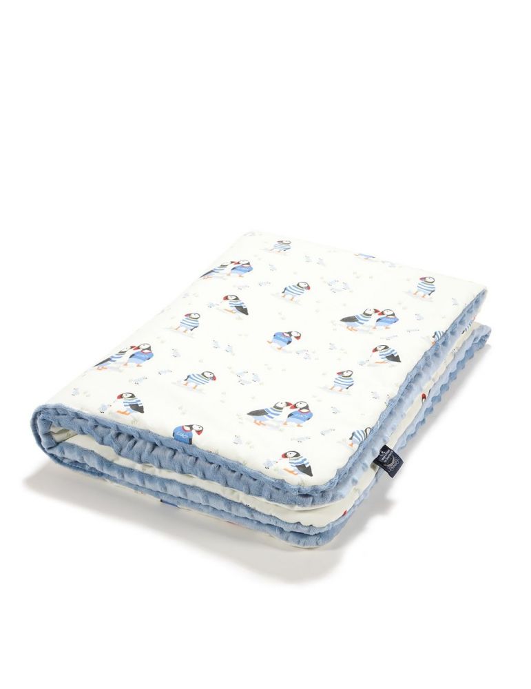 La Millou Ciepły koc bawełniany z minky L ( Puffin - Wind Blue )