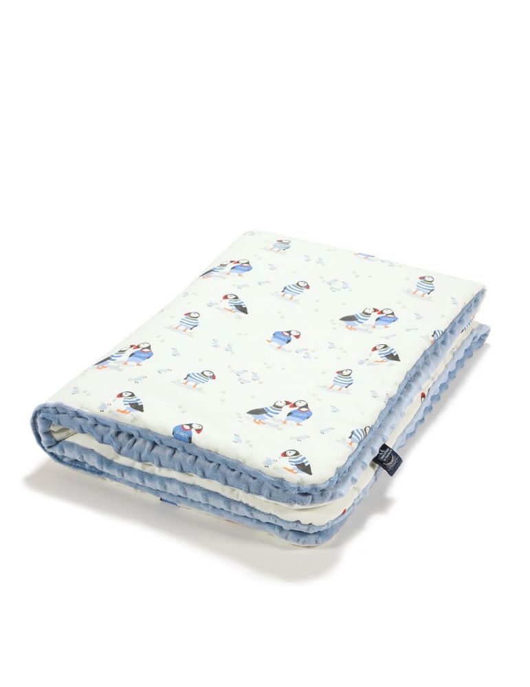 La Millou Ciepły koc bawełniany z minky M ( Puffin - Wind Blue )