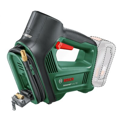 Akumulatorowa pompka Bosch UniversalPump 18V (bez akumulatora, system 18V, do opon samochodowych, motocyklowych i rowerowych, 150 PSI, 10,3 bar, opakowanie kartonowe)