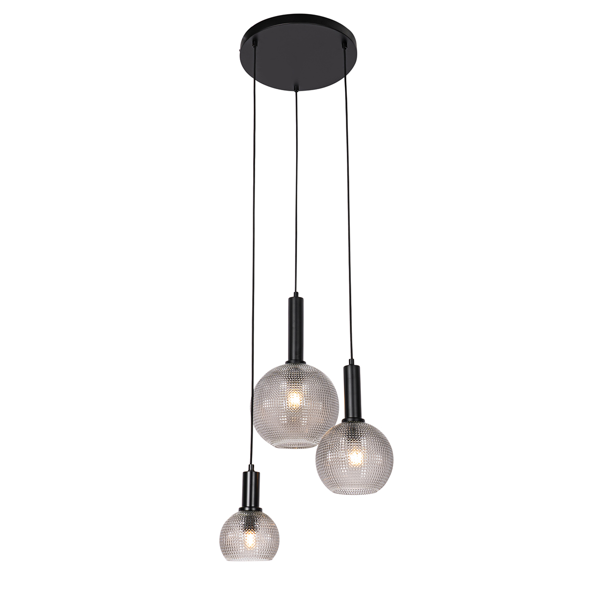 QAZQA Designerska lampa wisząca czarna z dymionym szkłem 3-punktowa - Chico