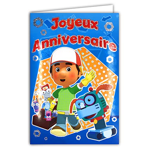 DISNEY HANDY MANNY I JEGO NARZĘDZIA Kartka Wszystkiego najlepszego Srebrna Koperta Błyszcząca Żółta Mała Chłopak Naprawnik Dziecko TV Serial animacja 3D Robot Pies Nakrętki Śruby 120772