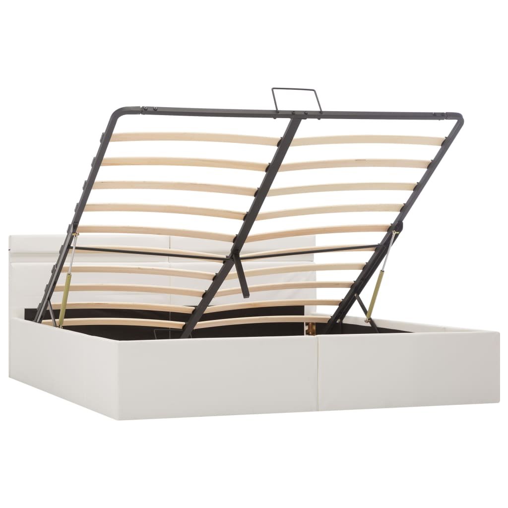 vidaXL Rama łóżka z podnośnikiem i LED, biała, ekoskóra, 160 x 200 cm