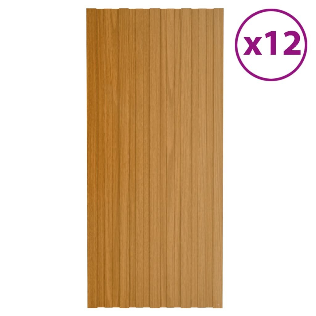 shumee Panele dachowe 12 szt. stal kolor jasnego drewna 100x45 cm