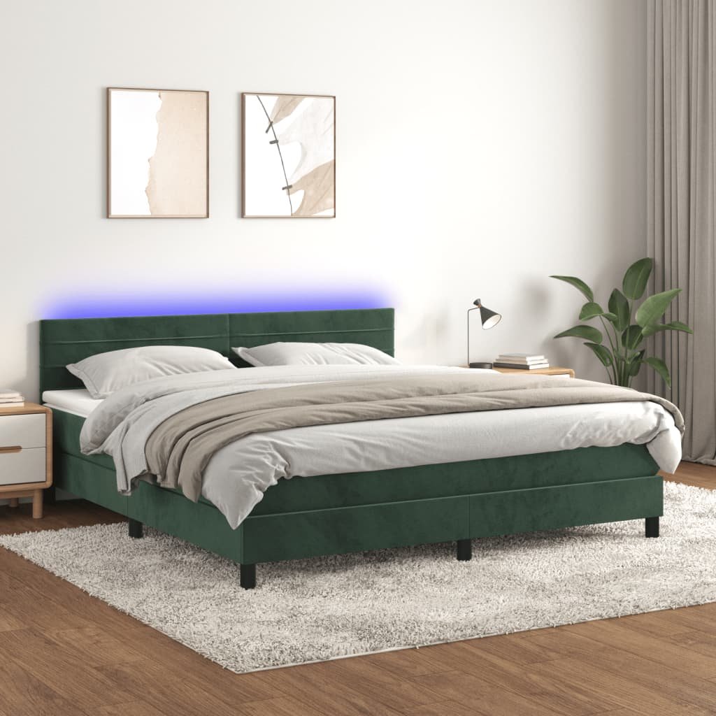 vidaXL Łóżko kontynentalne z materacem i LED zielony aksamit 160x200cm