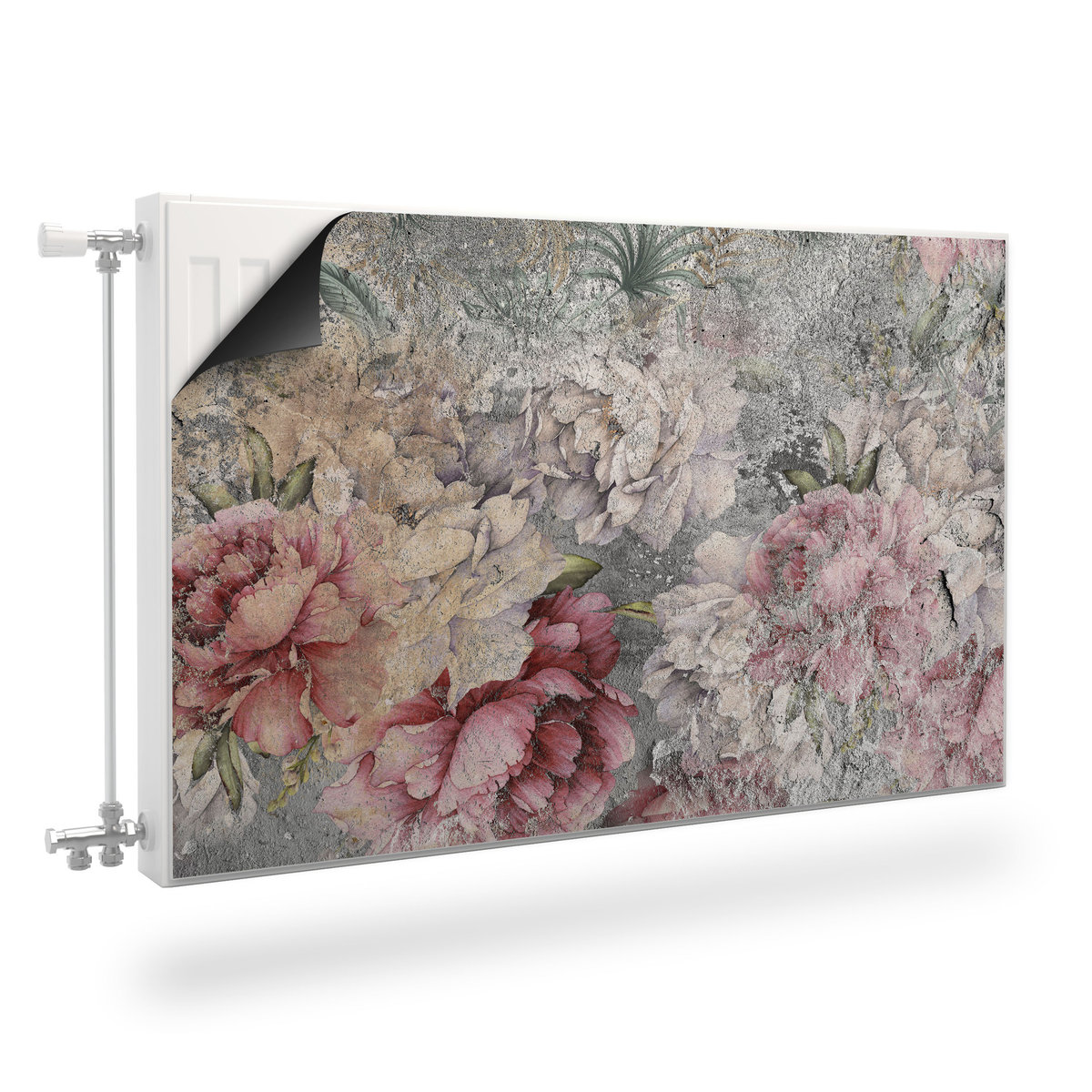 OSŁONA Magnetyczna GRZEJNIKA Kwiaty Piwonie Beton Vintage 80cm x 60cm