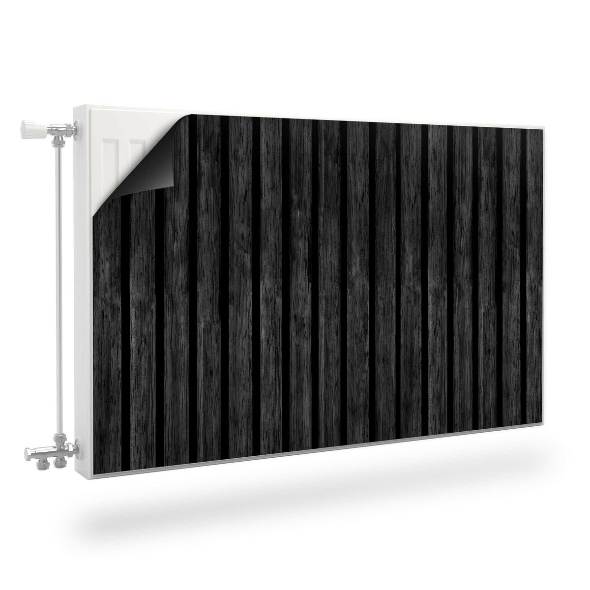 OSŁONA Magnetyczna Grzejnika Czarne Lamele Imitacja Drewna 3D 110cm x 60cm